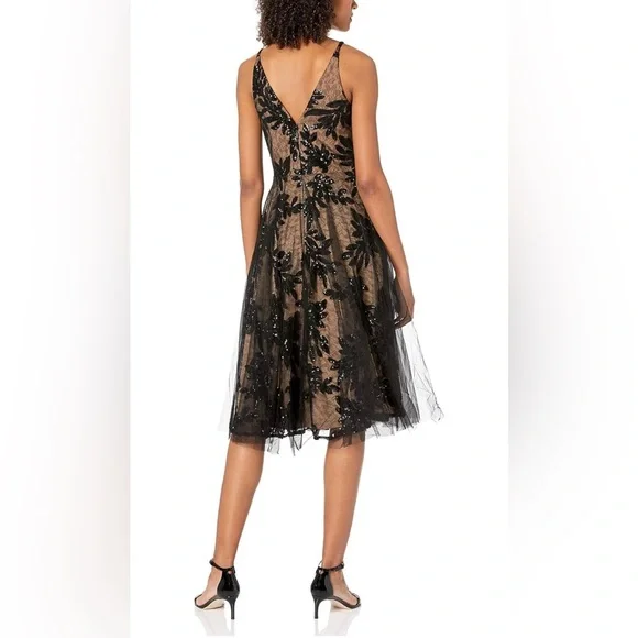 Dress the Population Sleeveless Veiled Fit & Flare Midi Dress - Picture 2 of 8